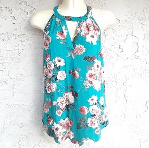 ABLE Teal Floral Printed Span Women Small Top